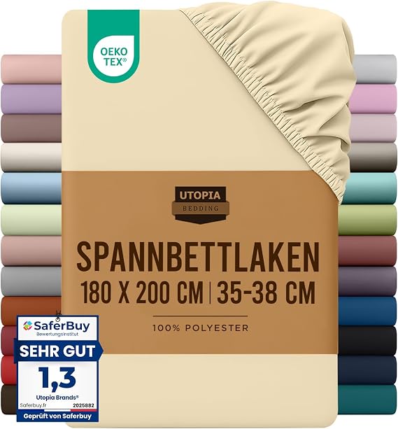 Utopia Bedding Fitted Sheet 180 x 200 cm Beige