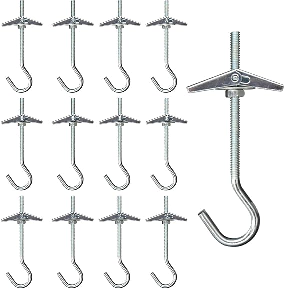 12 Pieces Hook Lamp Ceiling Hook, M4 Hook Hanging Ceiling Hook Hanging Lamp Ceiling Brackets Ceiling Cast Hooks Carbon Steel Wall Ceiling Spring Toggle Bolts Hanger Fixing Hanger