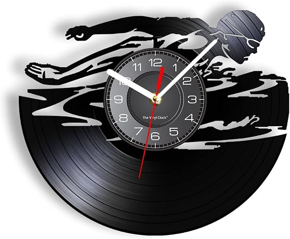Wall Vinyl Wall Clock 12 inch Vinyl Record Clock Swimming Sport Wall Clock Gift Swimmer Swim Open Water Pool Wall Art Pool Diver Swimmer Swim Coach For Room Decor