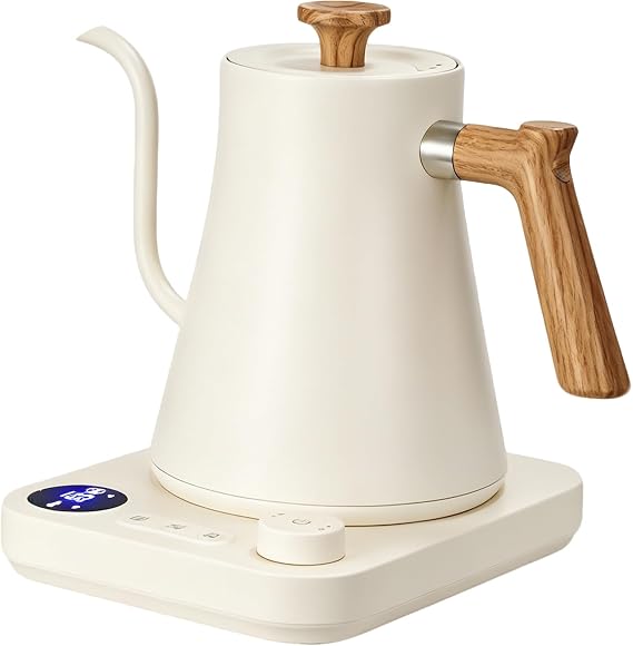 Electric Gooseneck Kettle with LCD Display, 0.9LStainless Steel Electric Tea Kettle Temperature Control Pour-Over Coffee and Tea Pot 1200W Quick Heating Hot Water Boiler (White)