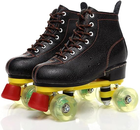 Quad Roller Skate Adult High-top Buckle Double-Wheel Skating Shoes Universal PU Leather Roller Shoes Ice Rink Outdoor Indoor black 5