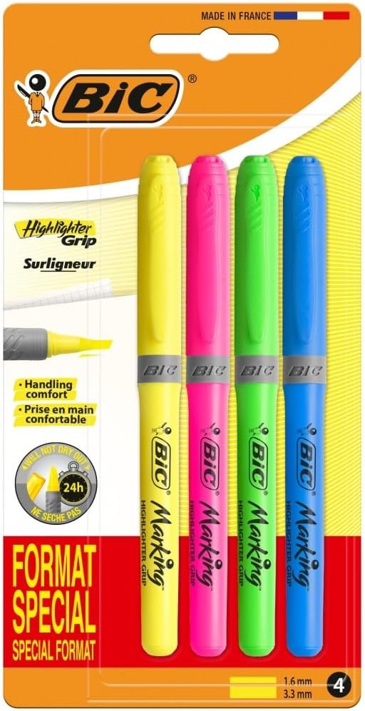BIC Highlighter Grip 4'lü fosforlu kalem çantası