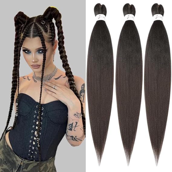 Easy Braid Pre stretched Braiding Hair Extensions 20 Inch 3Packs Yaki Textured Crochet Synthetic Hair Hot Water Setting Crochet Extensions (20 Inch, 4#)
