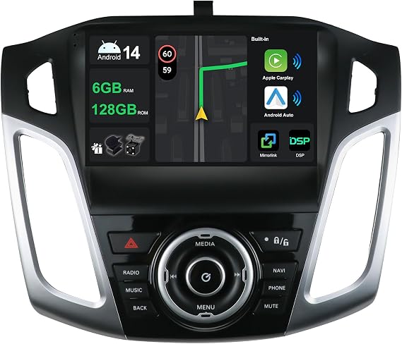 [6G+128G] IPS 9" Android 14 Car Radio For Ford Focus 2012-2017-[Built-in CarPlay/Android Auto/DSP/Mirror Link/Octa Core/GPS Navi/360 Camera/Bluetooth 5.0/USB