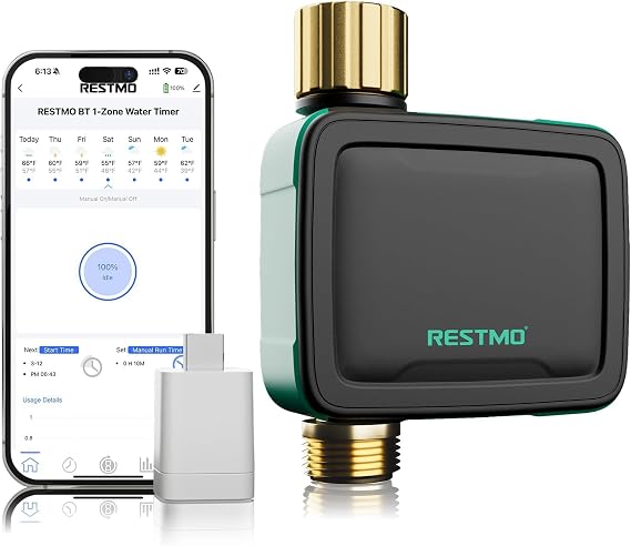 RESTMO Smart Sprinkler Timer with Flow Meter, Water Timer for Garden Hose