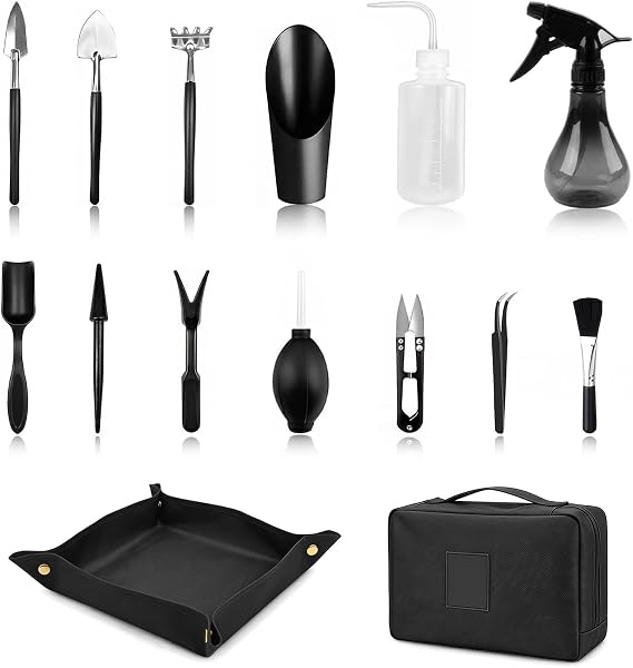 15 Pcs Bonsai Tools Kit, Gardening Tool Set with Shovel Gardening and Folding Gardening Mat Kit Bonsai Care Kit Mini Garden Tools for Transplanting