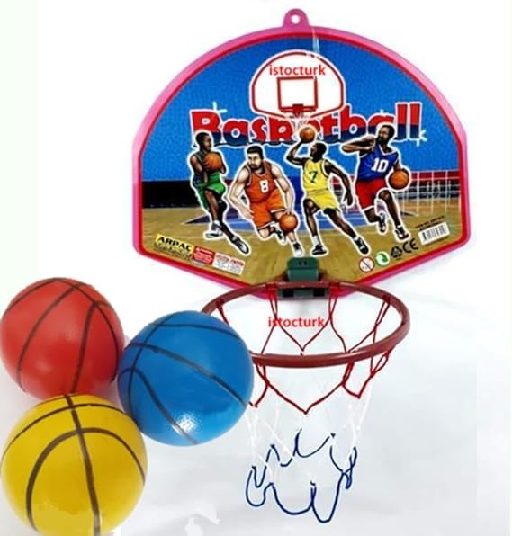 3 Adet Top+Duvara monte 42cm Büyük Boy Oyuncak Basketbol Potası