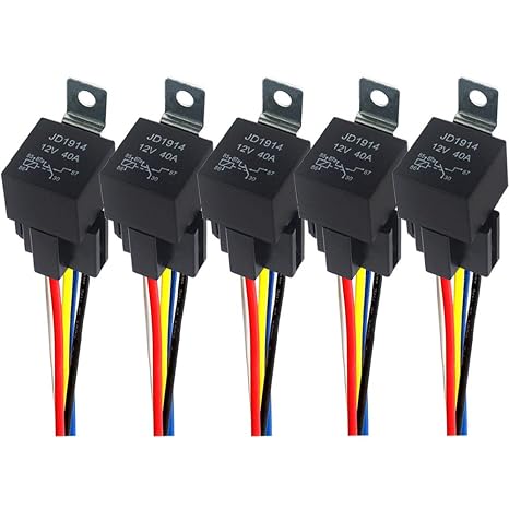 5 Pieces 5 Pin Car Relay, 12V 40A SPDT Automotive Relay with Harness Socket and 14/16 AWG Pre-Wired, for Car Truck Boat (Black)