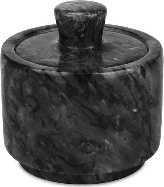 Marble Salt Cellar with Lid, Black