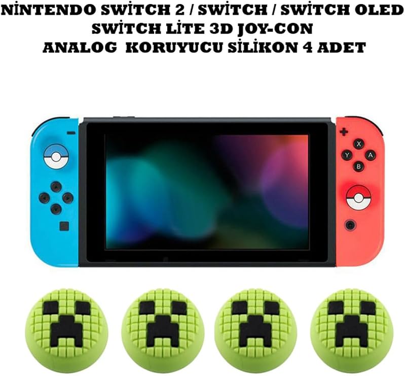 WOTOBE Nintendo Switch/Switch 2/Switch OLED/Switch Lite Uyumlu 3D Analog Silikon Koruyucu Pad, 4 Adet, Model-6
