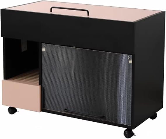 Cat Litter Box Enclosure, Cat Litter Box Furniture Hidden, Cat Washroom Side Table with Flip Front Door and Wheels, Large Top Storage Capacity for Large Cats(Pink)