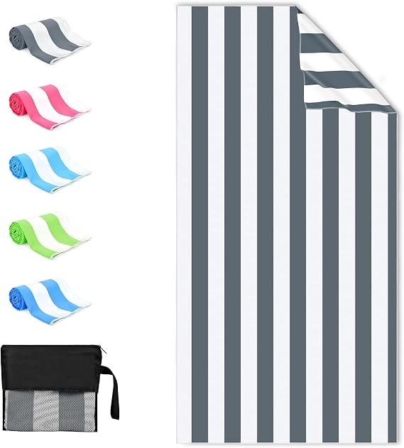 Microfibre Beach Towel 180x90cm Large Beach Towel Quick Dry Microfibre Towel for Gym Travel Swim Pool Yoga Camping Sports Travel Towel for Adults, Grey