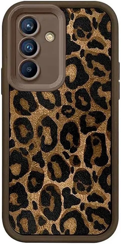 Galaxy A56 5G かわいいヒョウ柄 カメラレンズ保護 ソフトバンパー シリコンゴム 女性 ガールズ 耐衝撃性 保護ケース カバー Samsung Galaxy A56 5G-ブラウン