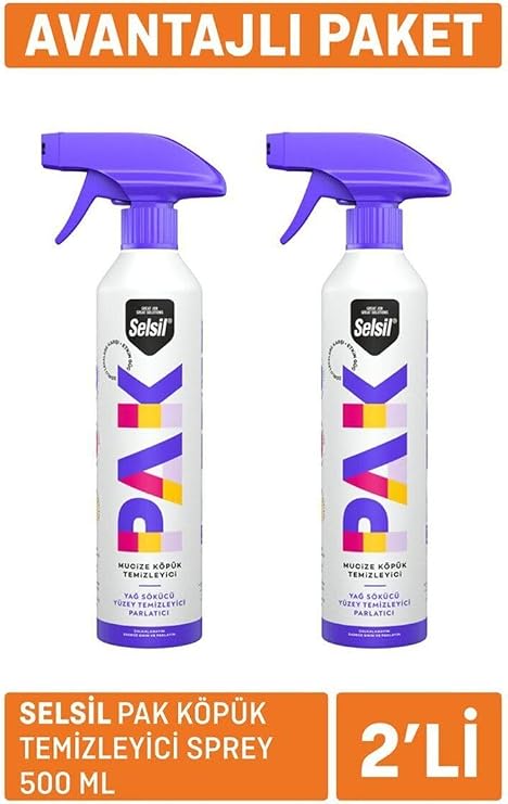 Selsil Pak Köpük Temizleyici Sprey, 500 ml x 2'li Set