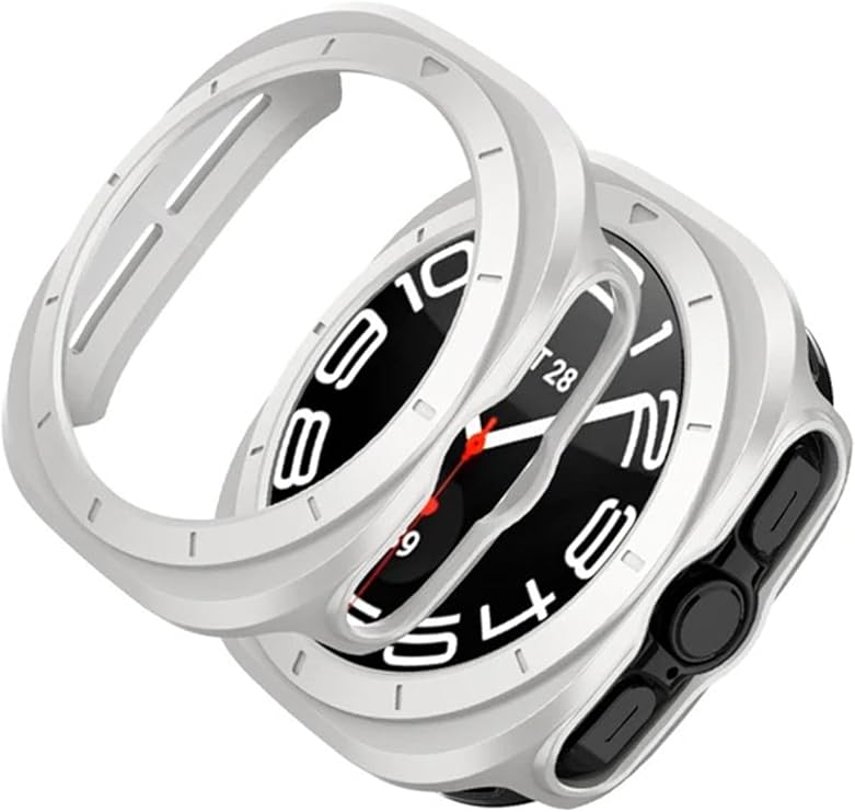Nanospace Samsung Galaxy Watch Ultra İle Uyumlu Silikon Kılıf Ve Ekran Koruyucu Tam Koruma Seti Gümüş