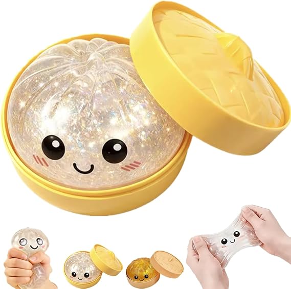 Glitter Buharda Doldurulmuş Topuz Squishy Oyuncak Vapur Kutusu, Yumuşak Yavaş Yükselme Sıkma Stres Giderici Fidget Oyuncak, Simülasyon Char Siu Bao Dekompresyon Hamur Topu Anksiyete Giderme ve