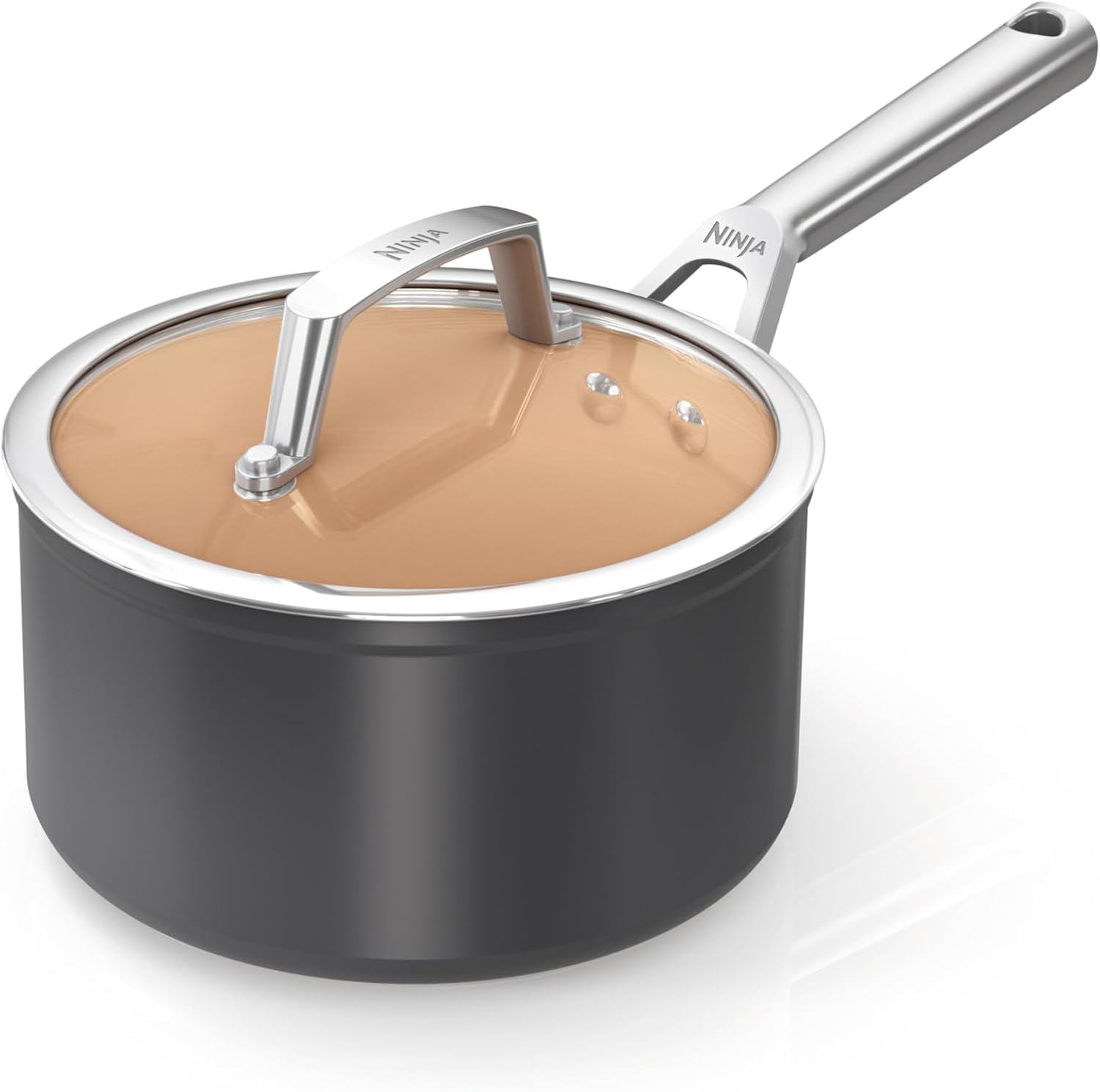 Ninja Extended Life 18cm Ceramic Saucepan with lid, Non-Stick (No PFAS, PFOA, Lead or Cadmium), Induction Compatible, Oven Safe Up to 285°C, Terracotta & Grey, CW90218EUI