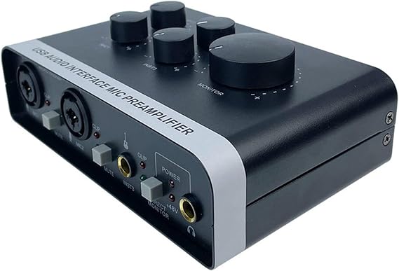USB Audio Interface with Mic Preamplifier, 2 In 2 Out Professional Sound Mixer & Mic Preamplifier with 48V Power for Recording, 24 Bit 192kHz, XLR 1/4'' Jack for Podcasting