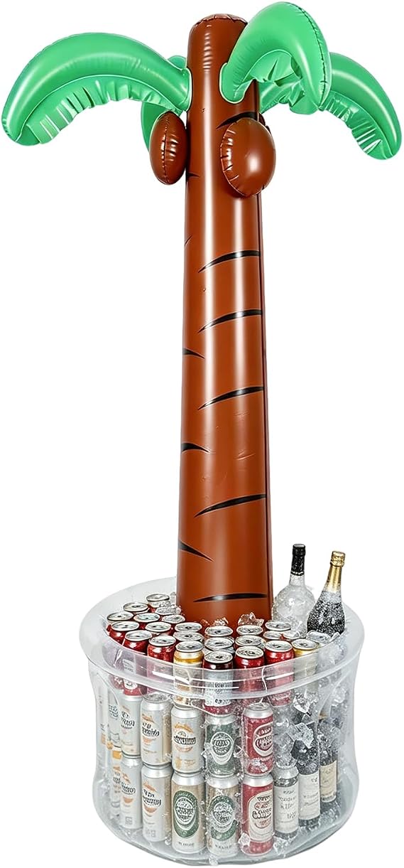 60" Inflatable Palm Tree Cooler, Floating Blow Up Drink Cooler for Pool Party, Giant Capacity Ice Bucket for Hawaiian Luau & Tropical Beach Party Supplies