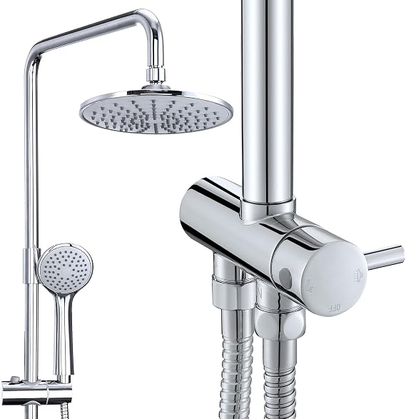 HOMELODY Shower system without tap, rain shower with stainless steel round shower head, chrome overhead shower, shower bar, shower set, shower column set SUS304