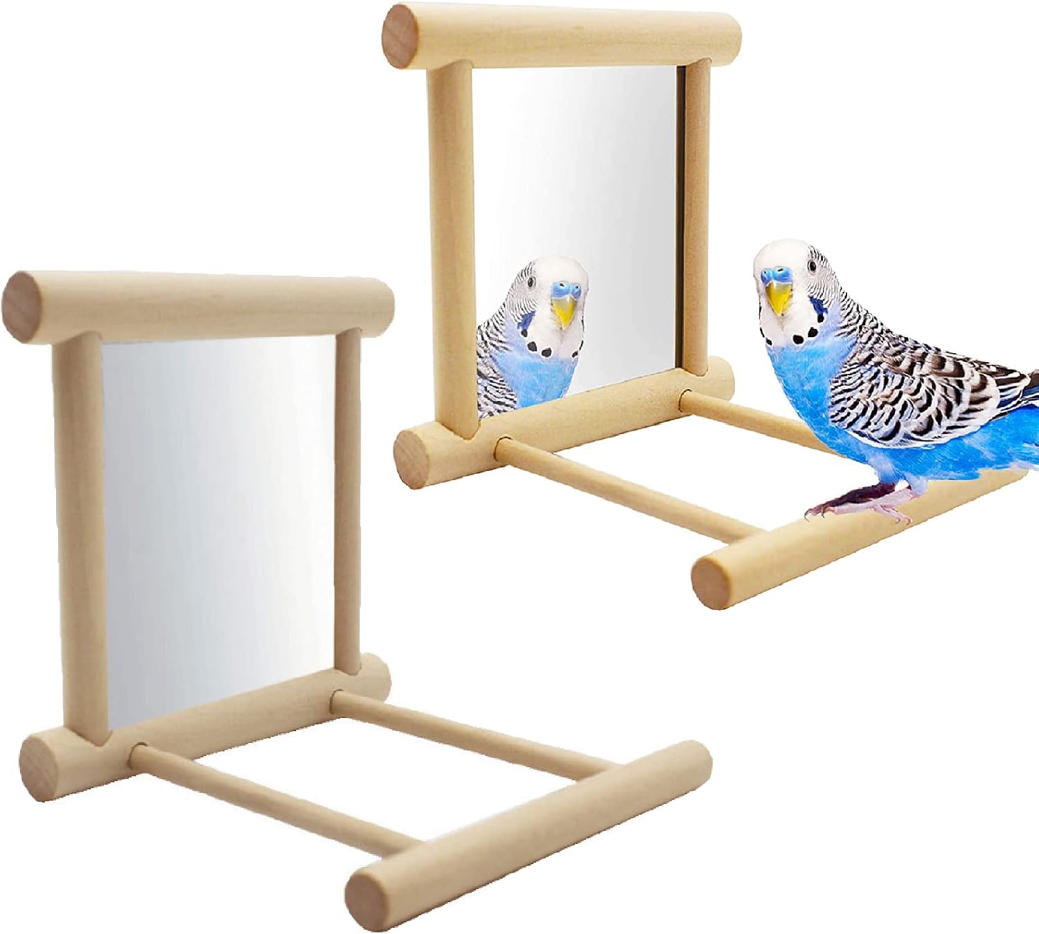 Bird Mirror,Budgie Mirror for Cage,Parrot Cage Toys,2 PACK Bird Toy for Parrot Parakeets Conures Cockatiels Cage Swing Wooden Fun Play Toy for Birds