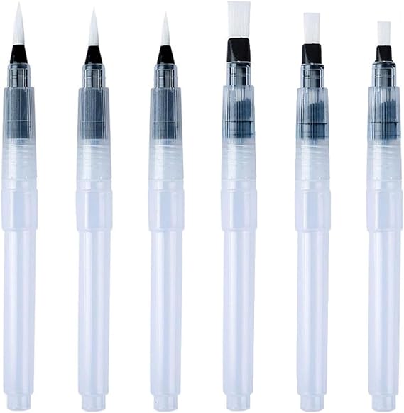 6 PCS Refillable Watercolour Brush Pens Set, Watercolour Pens, Water Pens, Water Brush Pen, for Watercolor Painting, Calligraphy, Sketching & Travel(White)
