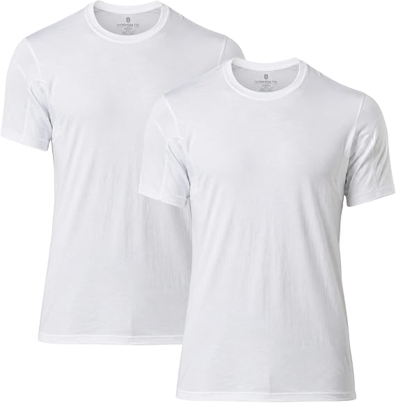 THOMPSON TEE Men's Sweatproof Undershirt - Cotton Crew Neck - Original Fit - with Sweat Pads