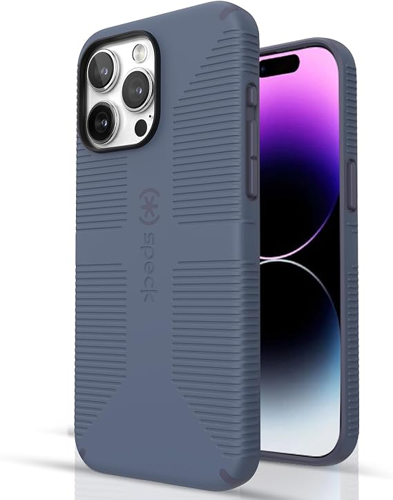 Speck iPhone 15 Pro Max Case - Built for MagSafe, Drop Protection Grip - Scratch Resistant, Soft Touch, 6.7 Inch Phone Case - CandyShell Grip Mystery Blue/Faded Denim