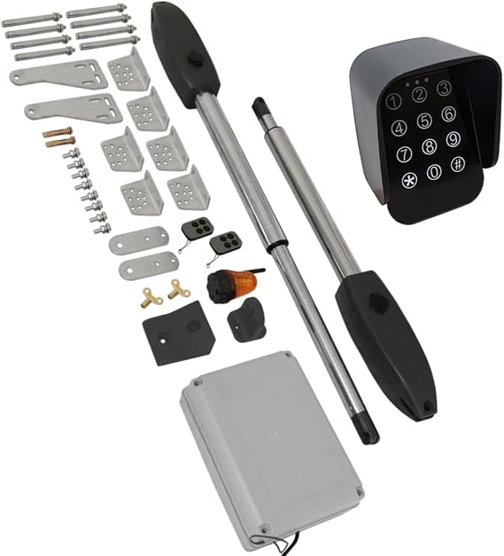 Electric Swing Gate Opener & Wireless Keypad Control Dual Wing Automatic Operating Kit 300kg Per Arm Buzzer Security Lock 50m Control Distance FREE Mounting Kit, 2 Remote Controls & Flashing Beacon