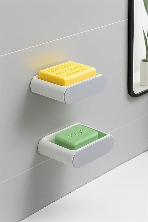 Coverest Yapışkanlı Banyo Mutfak Sabunluk Süngerlik Seti, Beyaz, 2'li Set, Duvara Monte, 14.5x9.7x4 cm