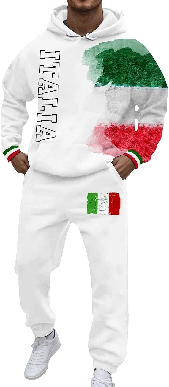 Track Suits For Men Uk,European Italian Printed Men's Casual Hooded Sweatshirt and Pants Set for Everyday Comfort Relaxed Style and Street