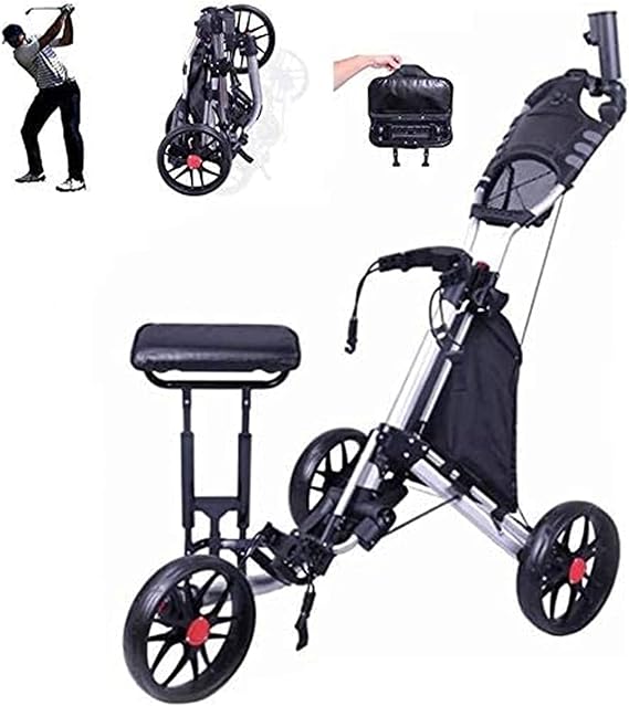 Golf Push Cart Golf Push Cart,3 Wheel Push/Pull,Golf Cart with Seat Golf Cart with Bag,Score Card Holder,Umbrella Holder,with Adjustable Grip Angle for Outdoor Travel Sport