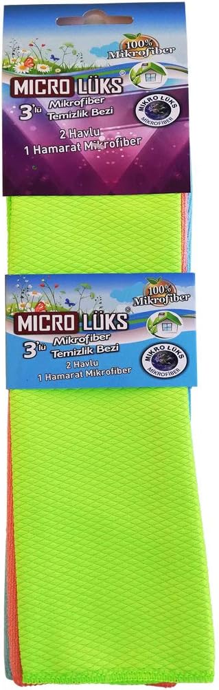 Microlüks Mikrofiber 3'lü Temizlik Bezi 2 Havlu + 1 Hamarat Bez 30cm x 34cm