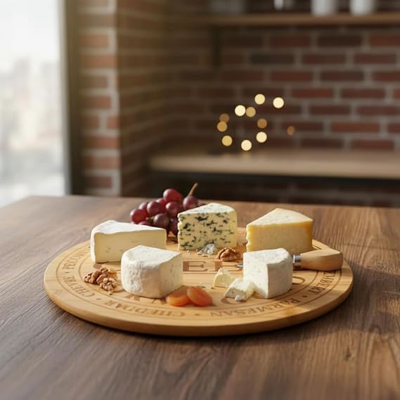 Deconox Bambu Peynir ve Kesim Sunum Tahtası Yuvarlak 27,5cm*27,5cm*1,5cm - Ahşap Peynir, Kesme Tahtası ve Sunum Tepsisi