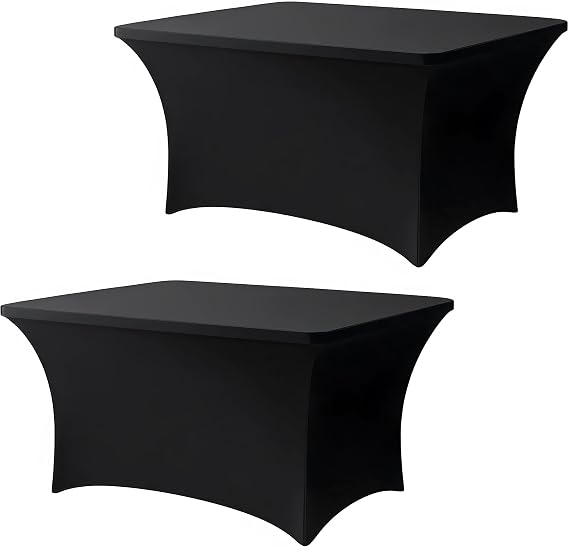 Rectangle 4ft Fitted Table Cover Elastic Tablecloth 4ft Stretch Spandex Table Top Cover for Dining Indoor Outdoor Party Black - 2 Pack