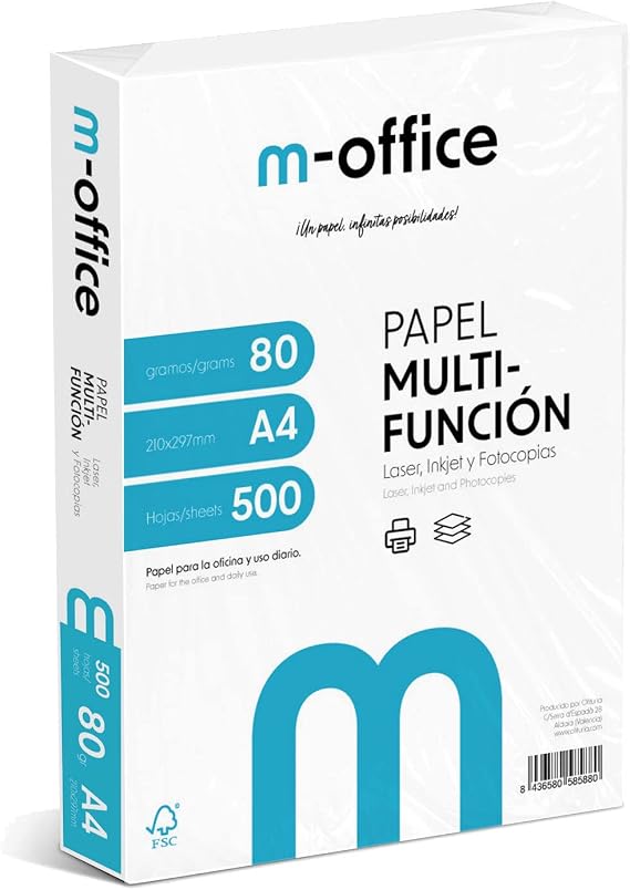 A4 80 g Pack of 500 Sheets Multifunction Paper for Inkjet and Laser Printer, A4 Sheets 210 x 297 mm, Ideal for Office and Home · m-office (500 sheets)