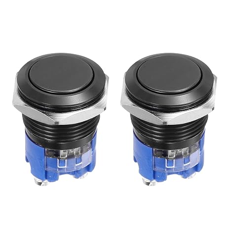 DMiotech 16mm / 5/8" Push Button Switch, IP66 1NO 0-250V 5A Latching Push Button Starter Light Switch Self-locking, Aluminum Alloy Flat Head Black 2 Pcs