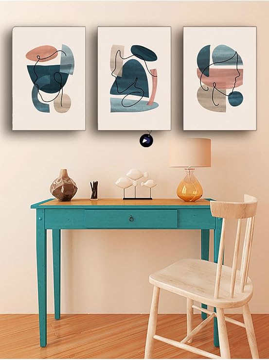 Postermanya (pster97) Geometrik Soyut Kadın Yüzleri Üçlü Kanvas Tablo Seti, Premium 3'lü Canvas, 3 Parçalı Duvar Tablosu 50 x 70