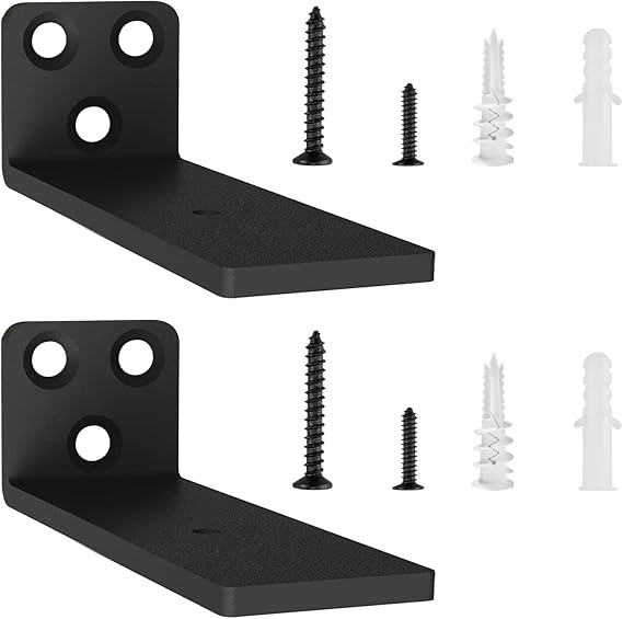 2 Pack Floating Shelf Brackets 10cm, Heavy Duty Wall Mount L-Shaped (Black)
