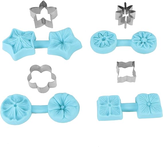 4 Sets Cookie Cutters, 4 Types Flower Silicone Mold Frames Fondant Mould Cutter Molds Making Chocolate Cake Cookies Biscuit Bread for Wedding and Birthday Party Decorations
