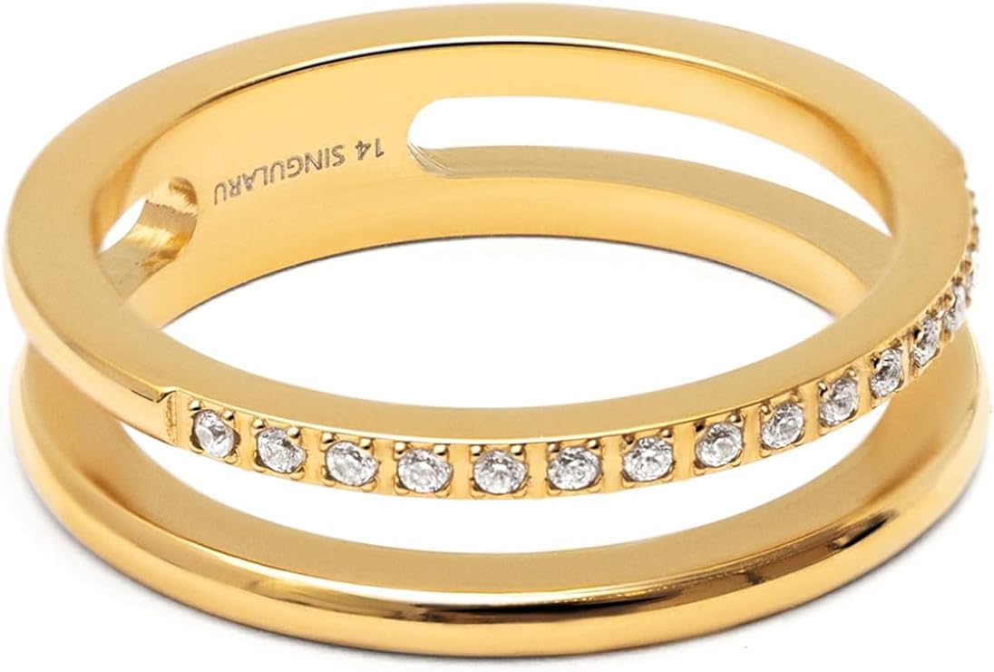 SINGULARU - Bibiana Ring with 18 Kt Gold Plated Steel and Zirconia. Jewellery for Women. Sizes 10-20.