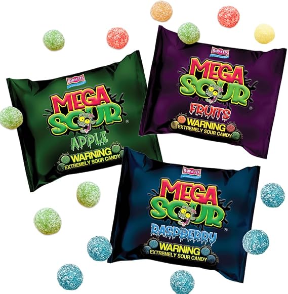3 Pack Bundle Barnetts Mega Sour Candy - Raspberry | Fruits | Apple - Trendy Sweet Bags - Traditionally Handmade Sweets (104g x 3)