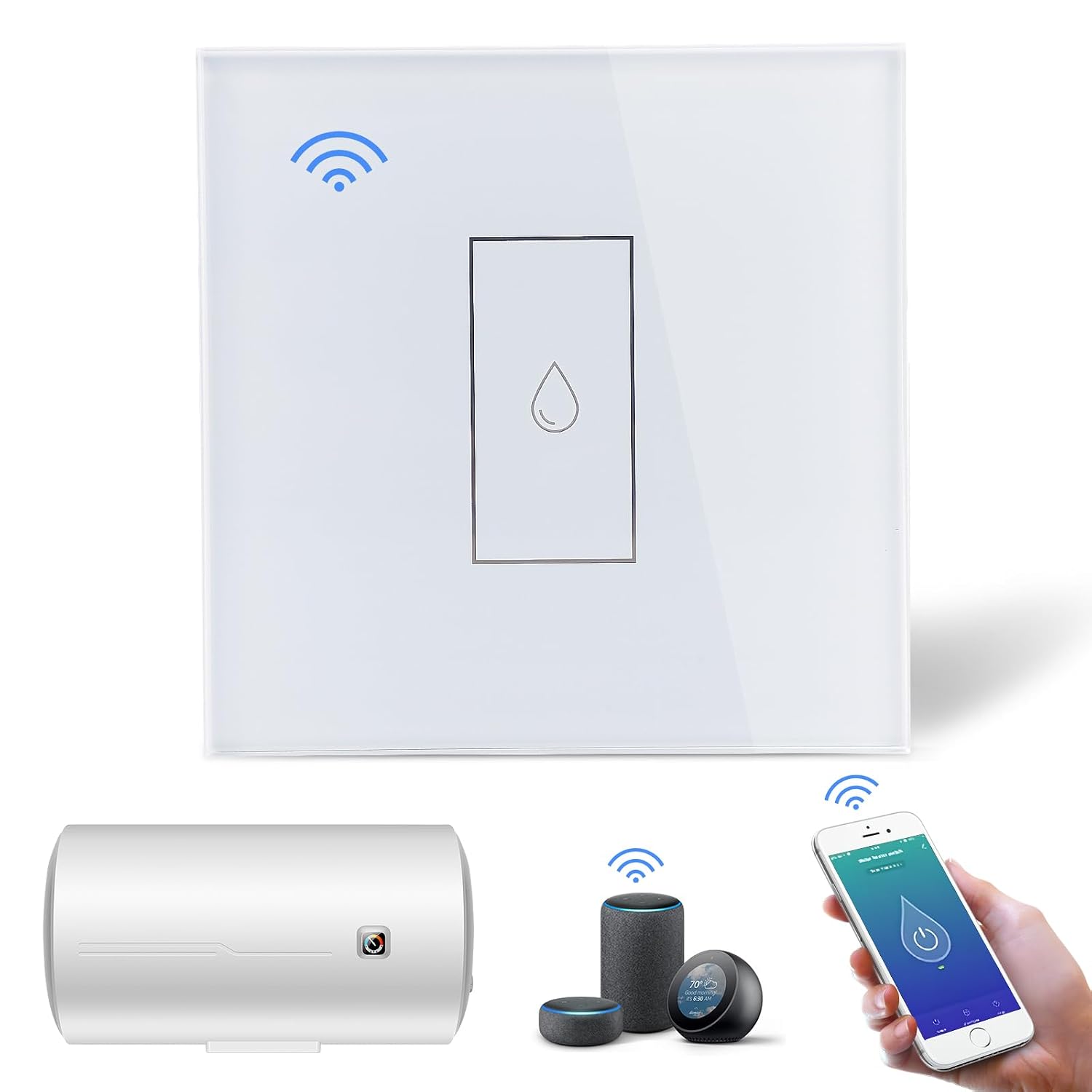 Smart Immersion Heater Timer Switch, 40A 8000W WiFi Smart Water Heater Switch, 2.4Ghz WiFi Touch Switch with Timer & LED Indicator Light, Compatible with Alexa, Smart Life, Google Assistant