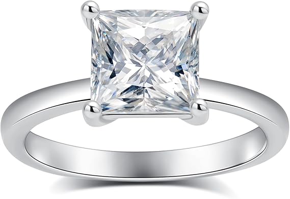 Imolove モアッサナイト ソリティア 婚約指輪 女性用 プリンセスカット 婚約指輪 モアッサナイト プロミスリング 2ct D カラー Vvs1 クラリティ 925 スターリングシルバー 18k 金メッキ サイズ 4-11, 6, ジェムストーン, 合成モアサナイト
