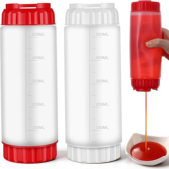 Pack of 2 Squeeze Bottles Squeeze Bottle with Caps 500 ml Plastic Sauce Bottle 20 oz Condiment Bottle Precise Dosing Bottle Ketchup Bottles for Painting Baking Ketchup Hot Sauce Olive Oil