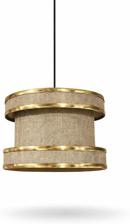 Lüks Altın Detaylı Sarkıt Avize – Kumaş Kaplama Modern Tavan Lambası, Şık & Minimal Tasarım, Salon, Yemek Odası ve Yatak Odası İçin Dekoratif Aydınlatma (Bej-Alton) [Enerji Sınıfı A]