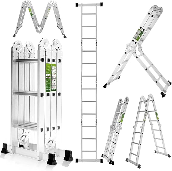 RIKADE Multi-functional Ladder, 11.5 ft 3.5 m, Aluminum, Multi-Jointed Ladder, Telescopic Ladder, Foldable, Compact, Easy to Carry, Cleaning, Snow Removal, Gardening, Lightweight, Load Capacity