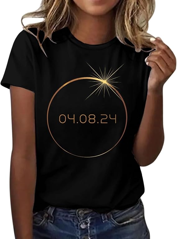 Women's Large Size Summer Loose Tee Shirt Short Sleeve Round Neck Sun Print Women's Clothing Chic Summer Tee Beach Large Size Top, Black, XL