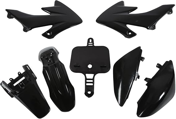 Motorcycle Fairing Kit - 7pcs Black Plastic Body Work Set for XR50 CRF50 Bikes - ABS for Pit Bikes SSR Thumpsta Stomp Easy Install Replacement Accessories