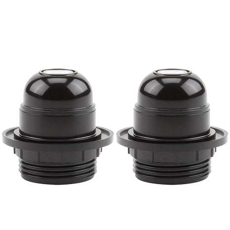 2 PCS Edison Screw E27 Lamp Holder, light Bulb Pendant Socket Black Bakelite with Shade Lampshade Ring and 10mm Threaded Entry for Table and Pendant Light Fittings